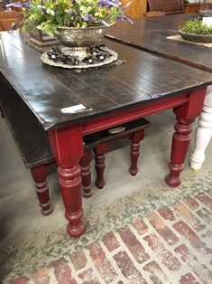 oak farm table red legs